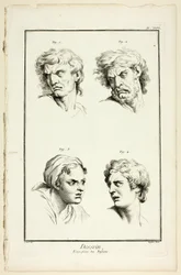 Dibujo: Expresiones de la emoción (odio o celos, ira, deseo, dolor físico), de Encyclopédie