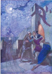 Hamlet lo siguió a dondequiera que el espíritu lo guiara, de Cuentos de Shakespeare, pub. por Ward Lock & Co Ltd, 1930-40