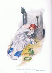 Cordelia terminó su vida en prisión (El Rey Lear), de Cuentos de Shakespeare pub. por Ward Lock & Co Ltd