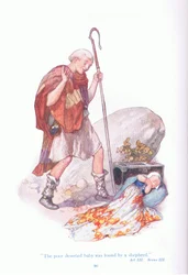 El pobre bebé abandonado fue encontrado por un pastor (Cuento de invierno), de Cuentos de Shakespeare pub. por Ward Lock & Co Ltd