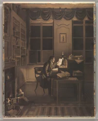 Dibujo, Interior con un hombre leyendo en su escritorio, 1827