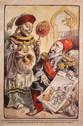 Caricatura que denuncia la hipocresía y el doble rasero de Europa occidental en sus críticas y comportamiento hacia China y el Imperio otomano