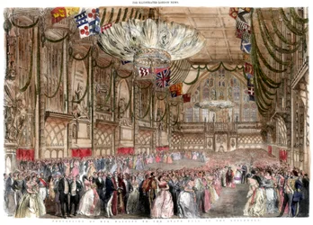 Procesión de su majestad al baile de estado en el Guildhall, 1851