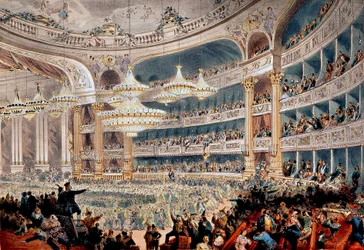 Baile en la Ópera de la rue Le Peletier en París alrededor de 1850 - Grabado de A Provost