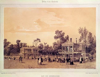 Vista del Café des Ambassadeurs en los Campos Elíseos de París. Litografía de A. Provost (activo hacia 1834-1855), París, Musée Carnavalet