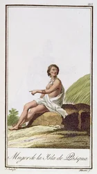 Una mujer de la Isla de Pascua, grabado por Albuerne, 1799