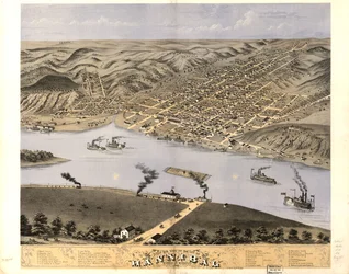 Vista aérea de la ciudad de Hannibal, condado de Marion, Misuri 1869. LOC 73693475