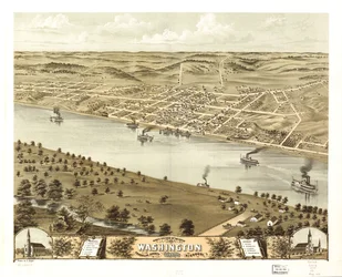 Vista aérea de la ciudad de Washington, condado de Franklin, Misuri 1869. LOC 73693493