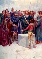 Él estaba allí sosteniendo la espada mágica en su mano, 1905