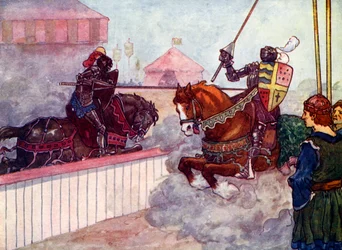 El conde cabalgó una y otra vez hacia Eduardo hasta que su lanza se astilló en su mano, c1270, 1905