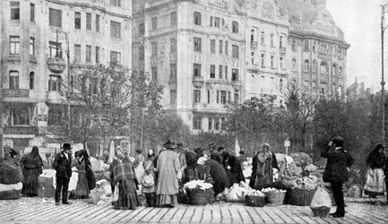 Gran mercado de flores, Budapest, Hungría, 1922