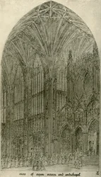Dibujo arquitectónico: vista de la pantalla del órgano y la antecapilla