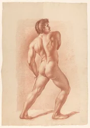 Desnudo masculino de pie, visto desde atrás