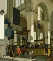 Interior de la Oude Kerk, Delft, con un predicador