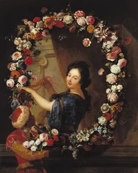 Retrato de una mujer rodeada de flores, presumiblemente Julie d