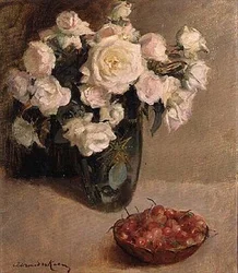 Naturaleza Muerta de Rosas y Cerezas