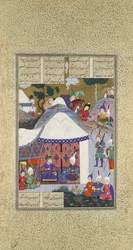 Zal cuestiona las intenciones de Sam con respecto a la Casa de Mihrab, Folio 81v