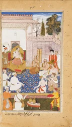 Bhishma aconseja a Yudhishthira sobre la naturaleza de las cuatro varnas, o castas, 1598