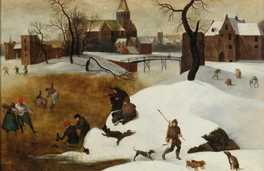Paisaje de invierno con patinadores