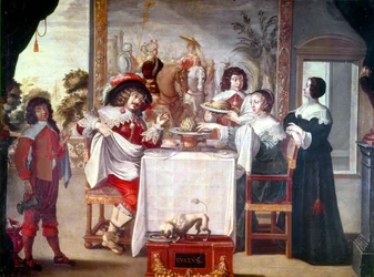 Hora de la comida en la época del reinado de Luis XIII en 1610-1643