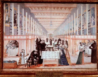 Visita de Ana de Austria al Hospital de las Hermanas de la Caridad con el delfín (futuro Luis XIV)