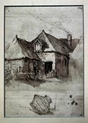 Cabaña con cesta de mimbre, finales del siglo XVI-principios del XVII (grabado)