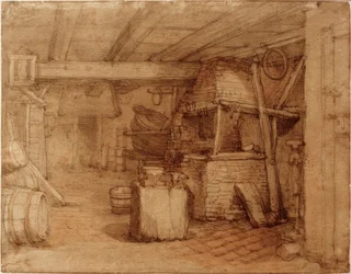 Interior de una herrería o tonelería