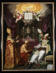 ""los cuatro padres de la iglesia"" Representación de San Ambrosio de Milán, San Agustín de Hipona, San Gregorio Magno y San Jerónimo - Pintura de Abraham Bloemaert (1566-1651)