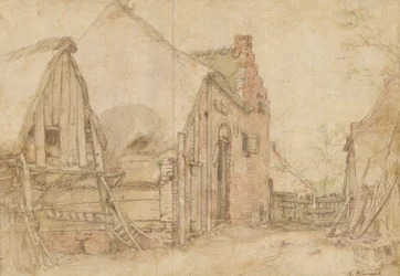 Vista de un patio de granja (anverso); Estudio de un árbol (reverso)