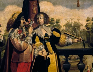 El sentido del olfato, ca 1635, después de una pintura de una serie de 5 por un artista desconocido (detalle)