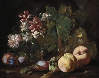 Bodegón de frutas y flores