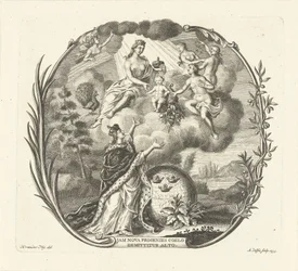 Alegoría del nacimiento de un niño con Juno y Abundancia