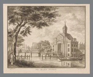 Vista del Marepoort en Leiden The Mare Gate (título sobre el objeto)