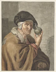 Anciana con un vaso de orina