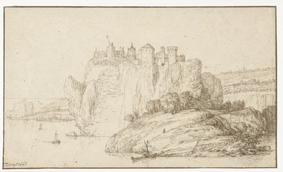 Castillo sobre una roca en un paisaje fluvial