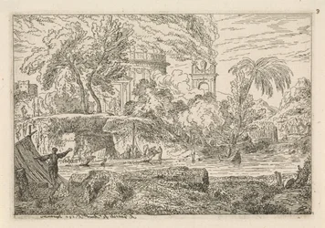 Paisaje arcádico con arco triunfal Paisajes clásicos (título de la serie)
