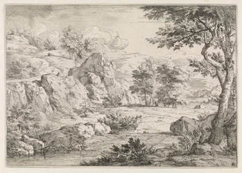 Paisaje montañoso con estanque