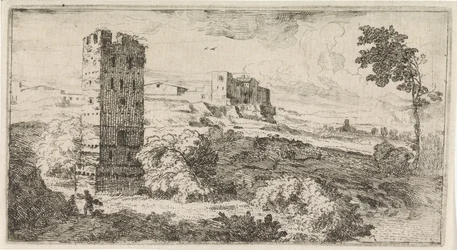 Paisaje con torre cuadrada