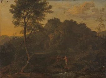 Ninfa y pastor haciendo música en un paisaje