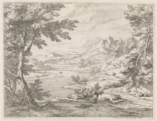 Paisaje de río con una carretera. Paisajes fluviales (título de la serie)