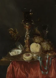 Bodegón con portavasos de plata dorada, c.1654-1660 (óleo sobre tabla)