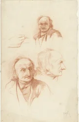 Tres estudios de la cabeza de un anciano y una mano