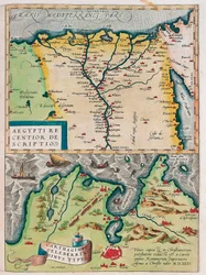 Descripción más reciente de Egipto. - Tipo del famoso golfo de Cartago. Mapa geográfico de Egipto con las ciudades del Nilo y Cartago (Túnez) de 