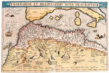 Barbariae y Biledulgerid, Nueva Descripción. Mapa geográfico del norte de África de 