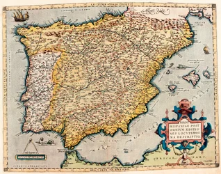 Descripción de España. Mapa geográfico del Theatrum Orbis Terrarum por Abraham Ortelius (1527-1598)