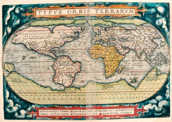 Mapa de la Tierra (mapa del mundo), mapa geográfico de «Theatrum Orbis Terrarum» de Abraham Ortelius (1527-1598)