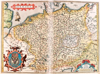 Germania Mapa geográfico del territorio de Germania (Sacro Imperio Germánico) del “Theatrum Orbis Terrarum” por Abraham Ortelius (Oertel, Ortell o Ortel)