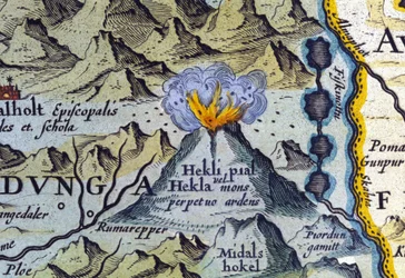 El volcán Hekla en Islandia. Atlas de Abraham Ortelius, Ámsterdam, 1588.
