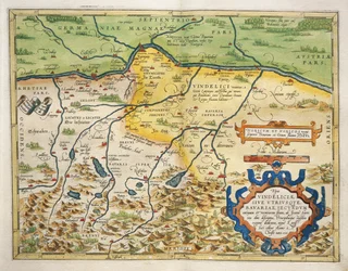 Mapa de Baviera, Alemania, del Theatrum Orbis Terrarum de Abraham Ortelius