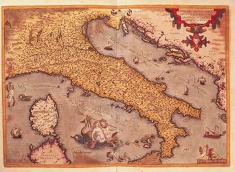 Mapa de Italia de Theatrum Orbis Terrarum, por Abraham Ortelius